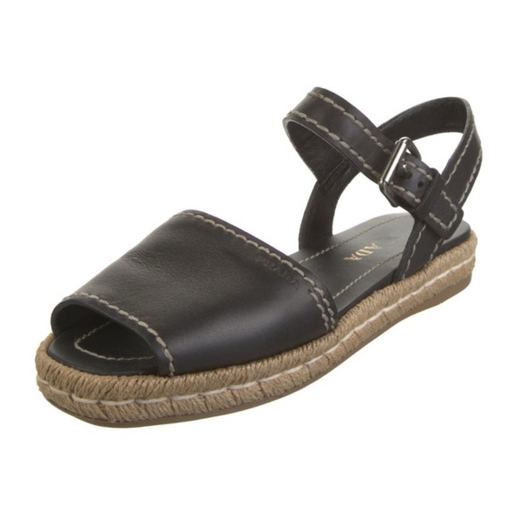 PRADA Vitello Montana Logo Espadrille Sandals - Picture 1 of 5